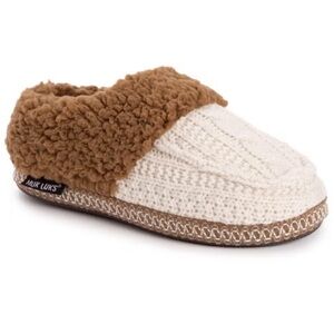 Muk Luks Tan and Cream Knit Slippers